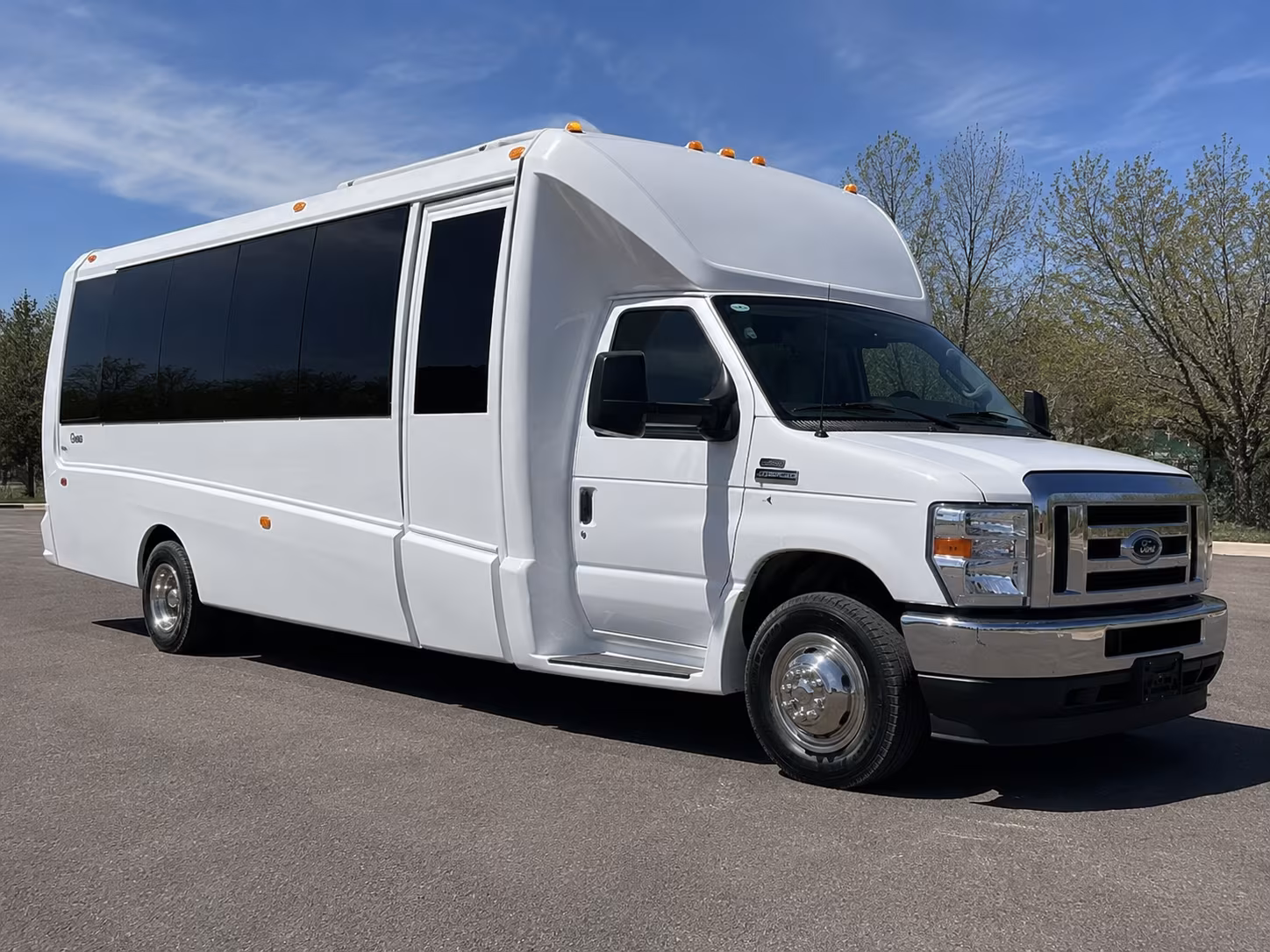 White party bus exterior