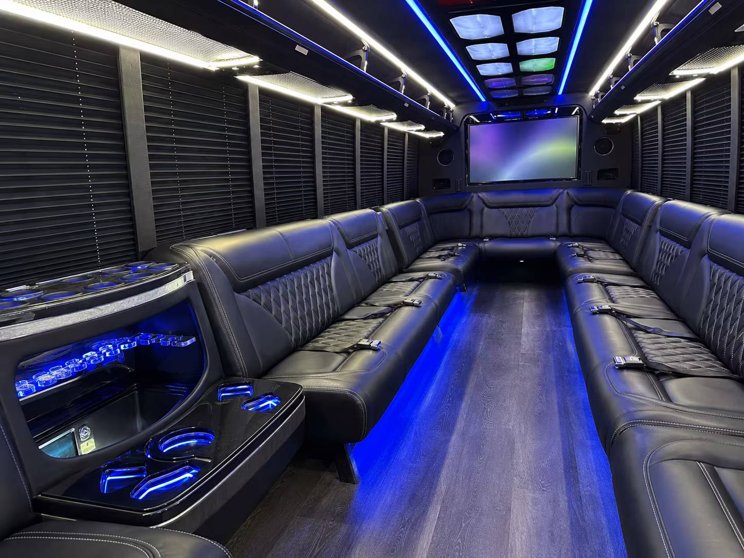 White party bus exterior