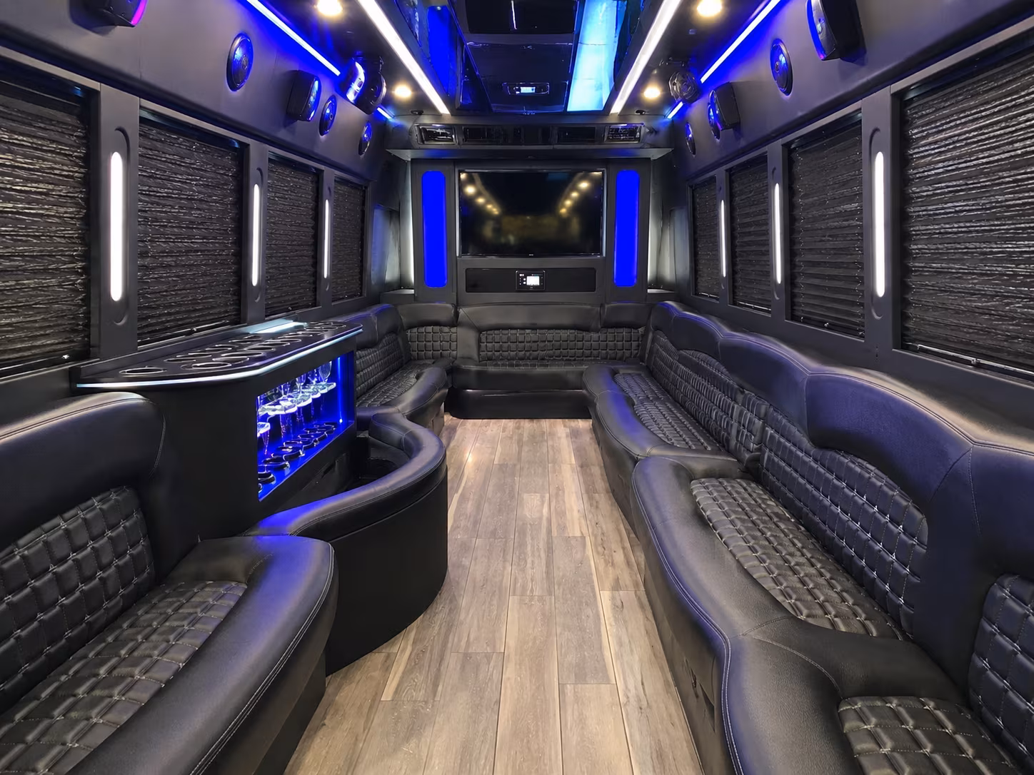 White party bus exterior
