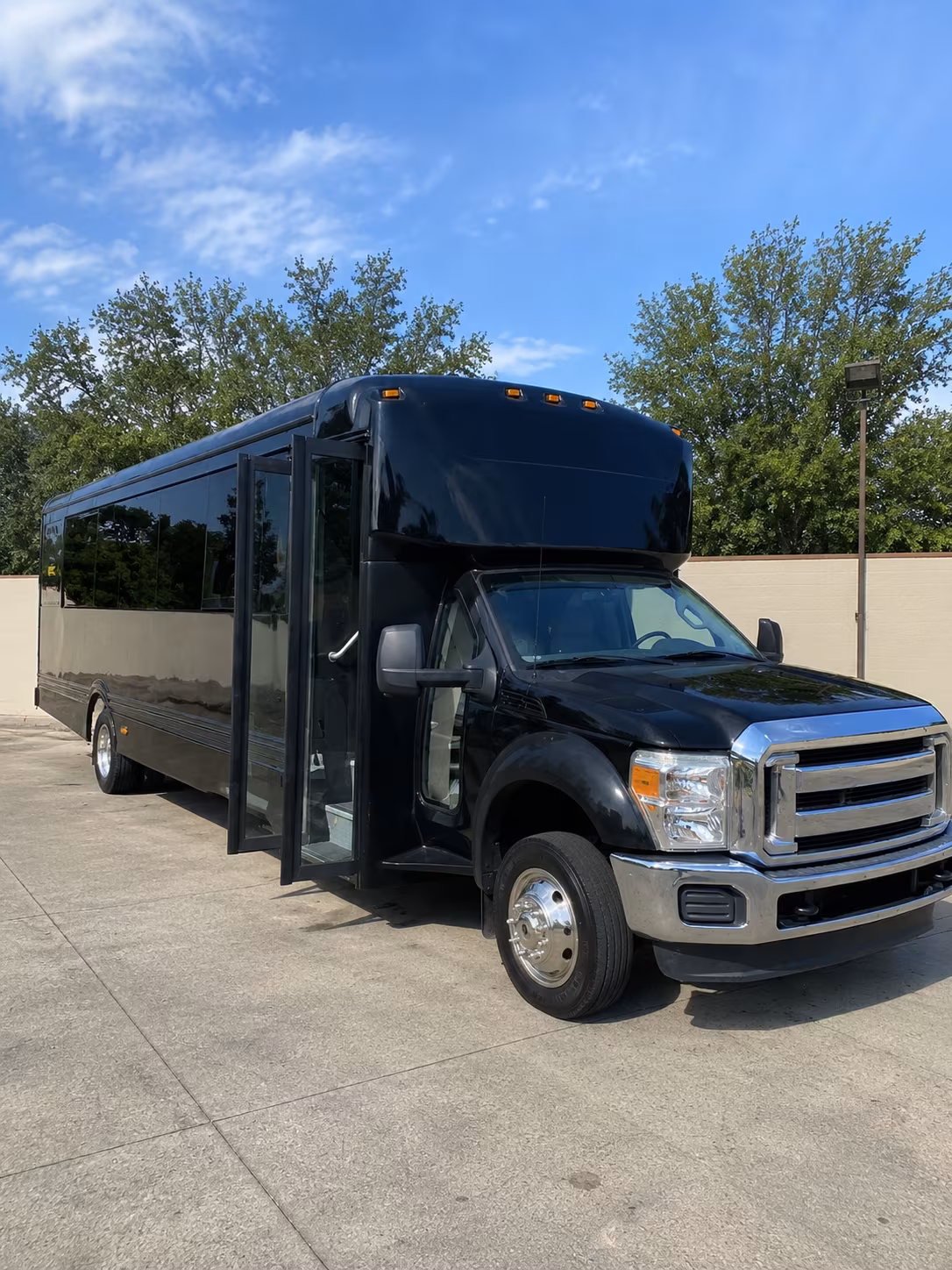 White party bus exterior