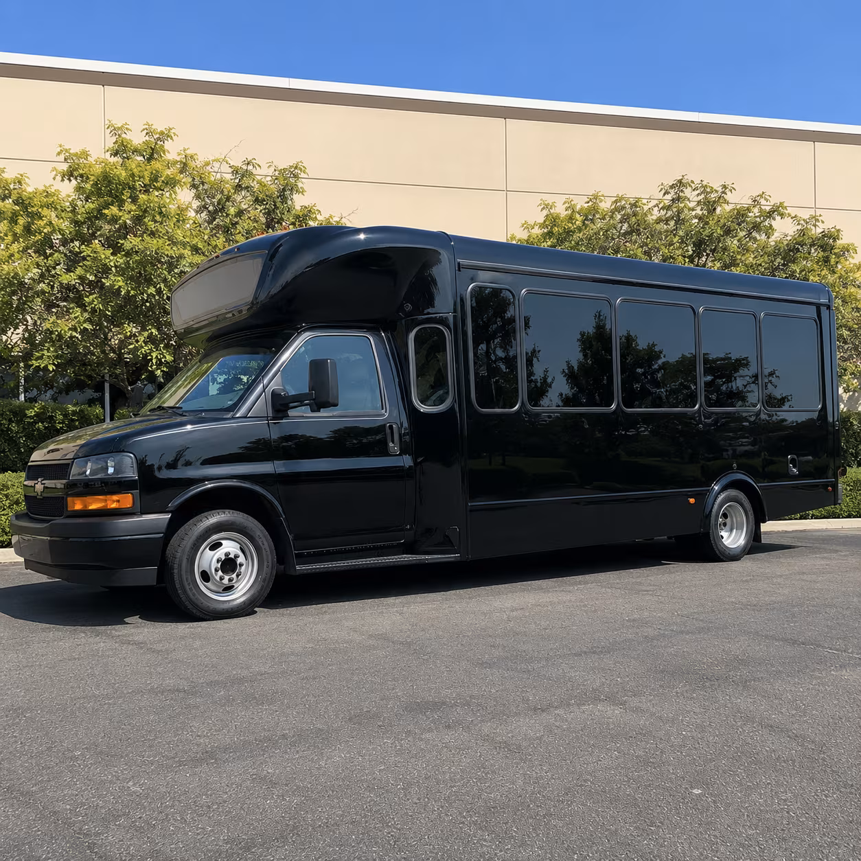 White party bus exterior