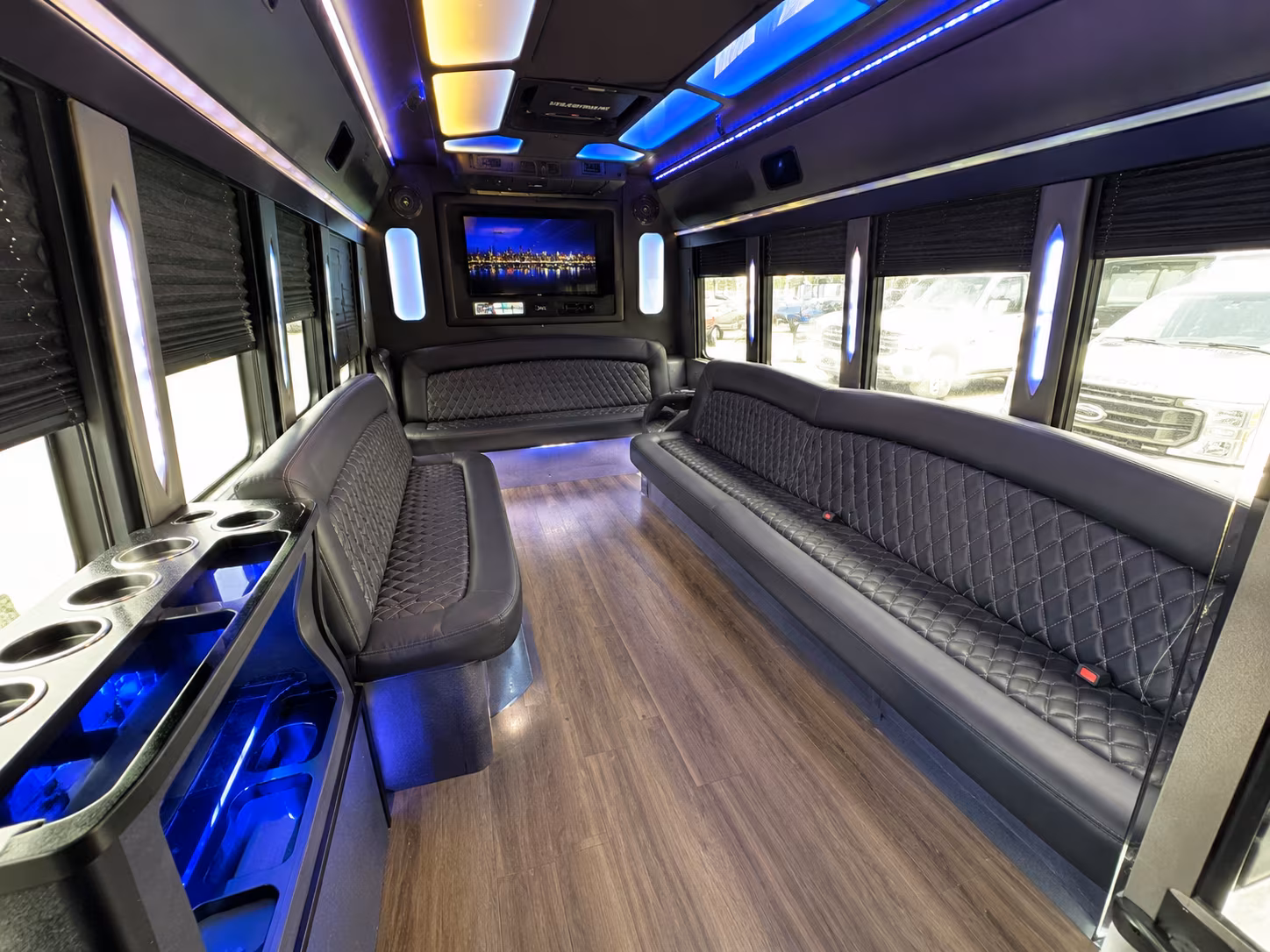 White party bus exterior