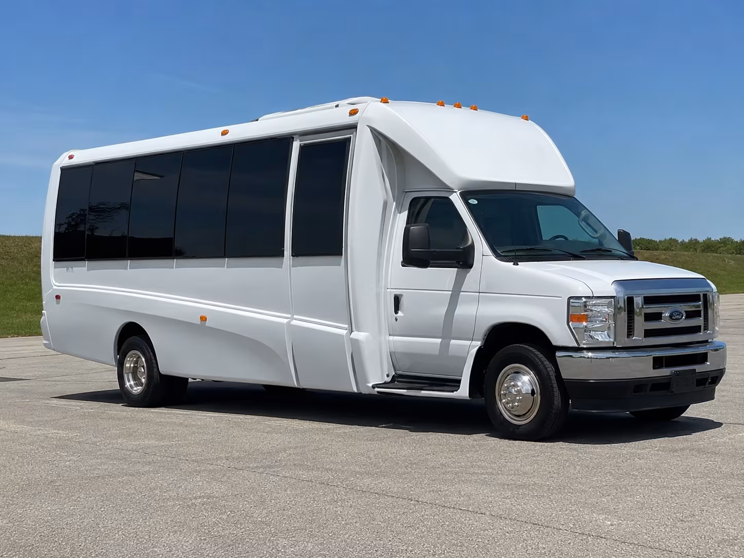 White party bus exterior