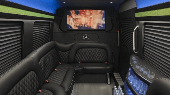 Interior of Charter Bus Company Edison's 14 Passenger Sprinter Limousine in Edison