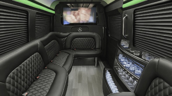 Interior of Charter Bus Company New York's 15 Passenger Party Bus in New York