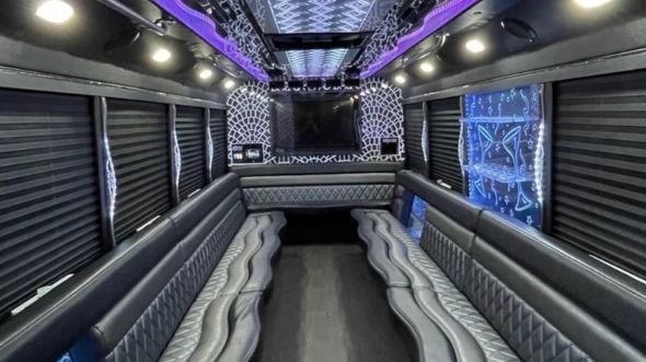 Interior of Charter Bus Company Elizabeth's 28 Passenger Party Bus in Elizabeth